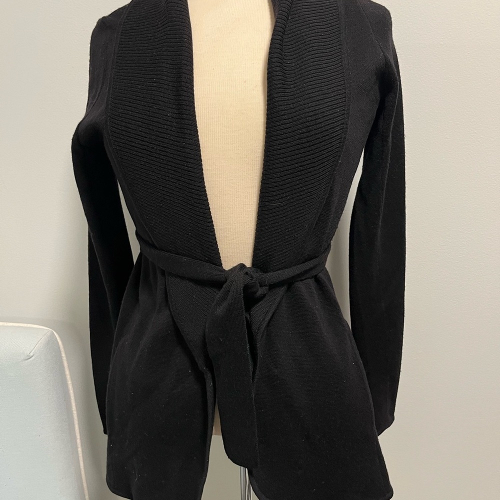 Black Knit Open Cardigan with Belt